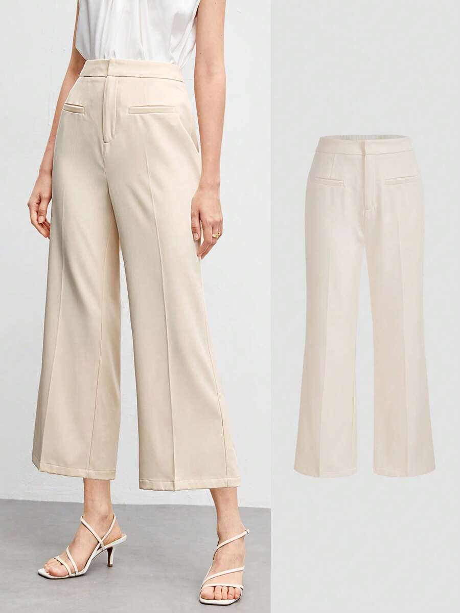 BizChic Solid Cropped Flare Leg Pants Workwear