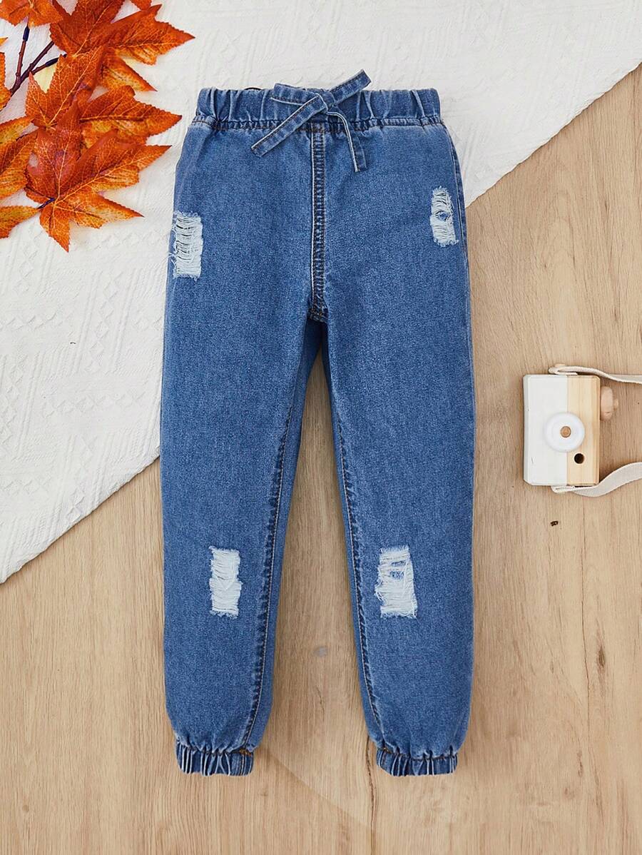 SHEIN garoto jovem Rasgado Desfiado Amarração Frontal Jeans Jogger