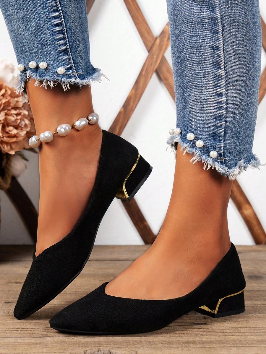 Women's Shoes High Heels Pointed Toe Chunky Heel Court Shoes, Minimalist Style