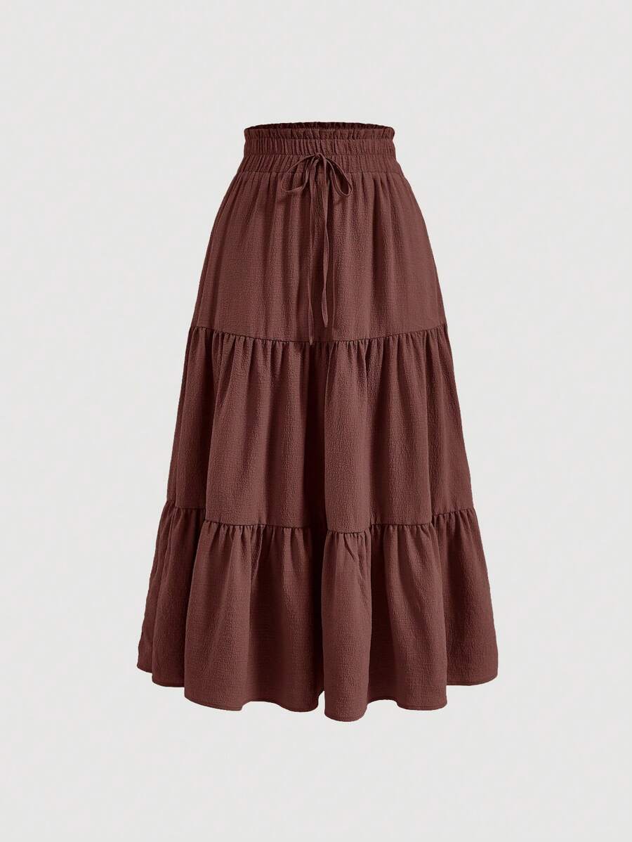 SHEIN MOD Paperbag Waist Ruffle Hem Knot Front Skirt