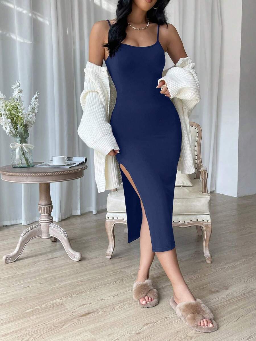 SHEIN Essnce Solid Split Thigh Cami Dress