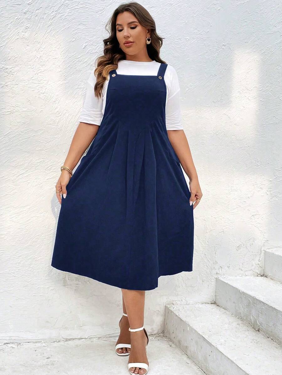 SHEIN LUNE Plus Fold Pleated Overall Dress Without Tee SHEIN USA