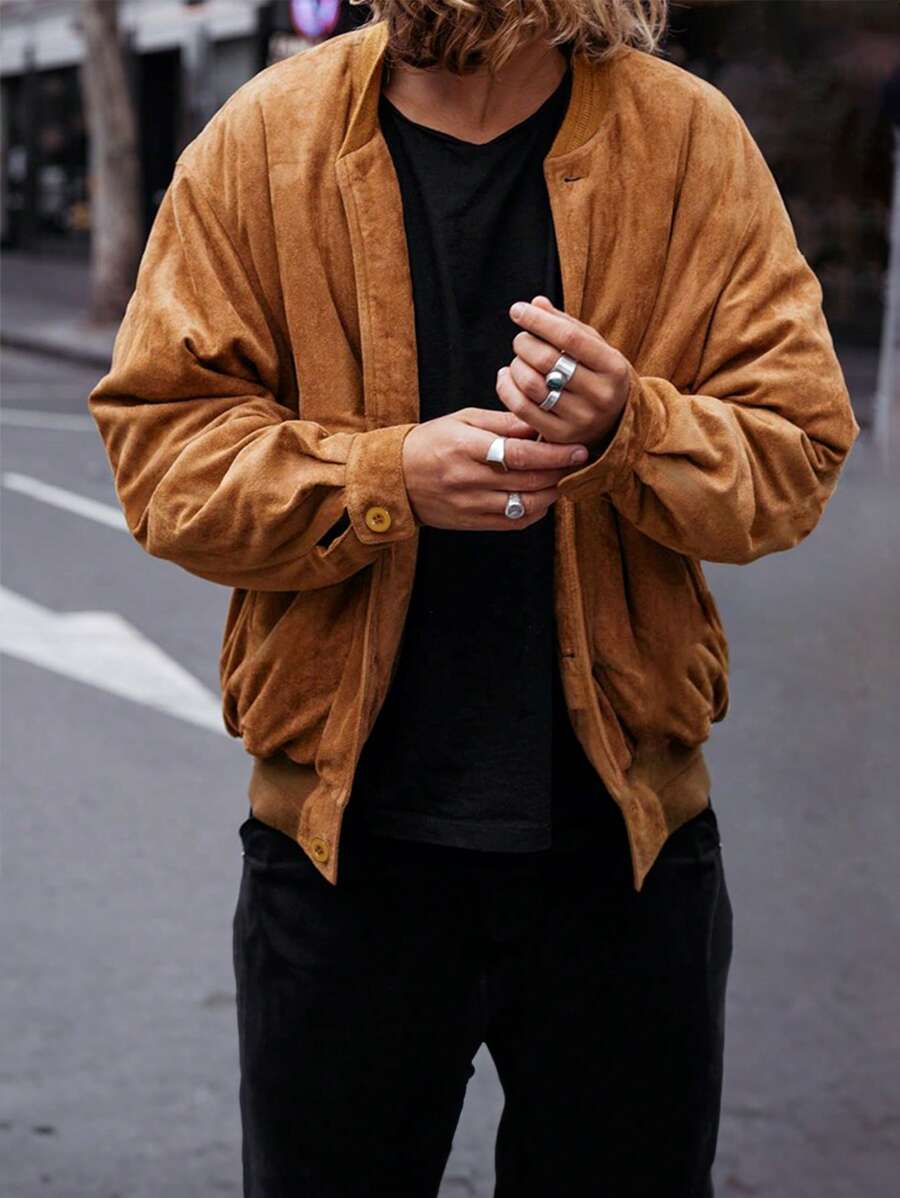 Manfinity Homme Chaqueta Tipo Bomber De Hombre Con Cierre De Cremallera, Hombros Caídos Y Corte Holgado