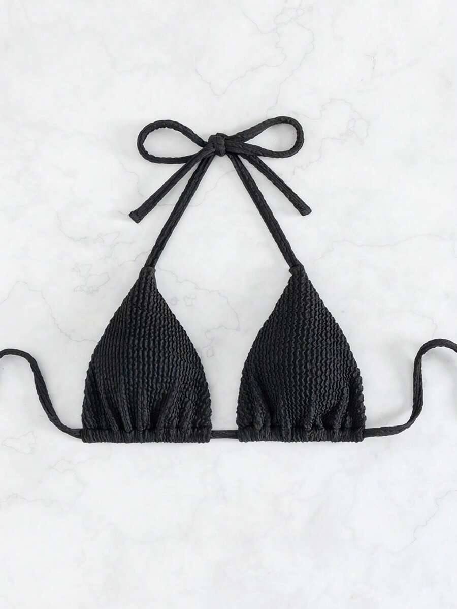 SHEIN Swim Summer Beach Solid Halter Triangle Bikini Top