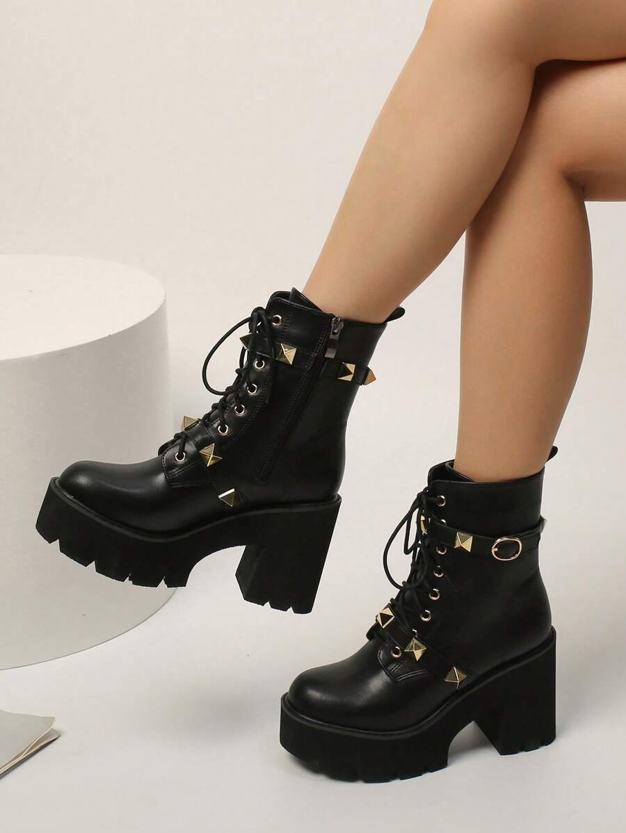 Botas de plataforma con suela gruesa de estilo minimalista y casual para vacaciones, para mujer, de otoño/invierno