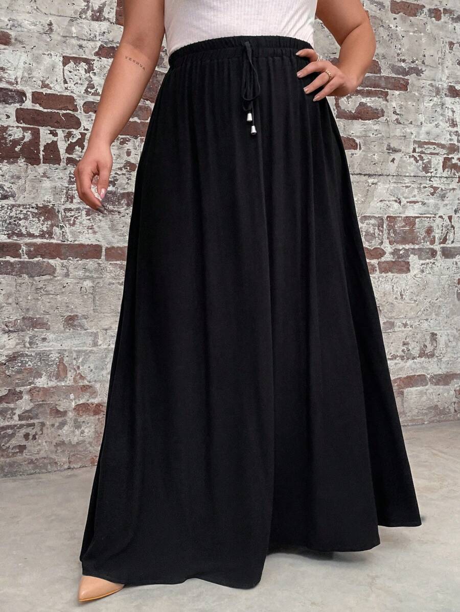 SHEIN LUNE Talla grande Falda unicolor de cintura con cordón