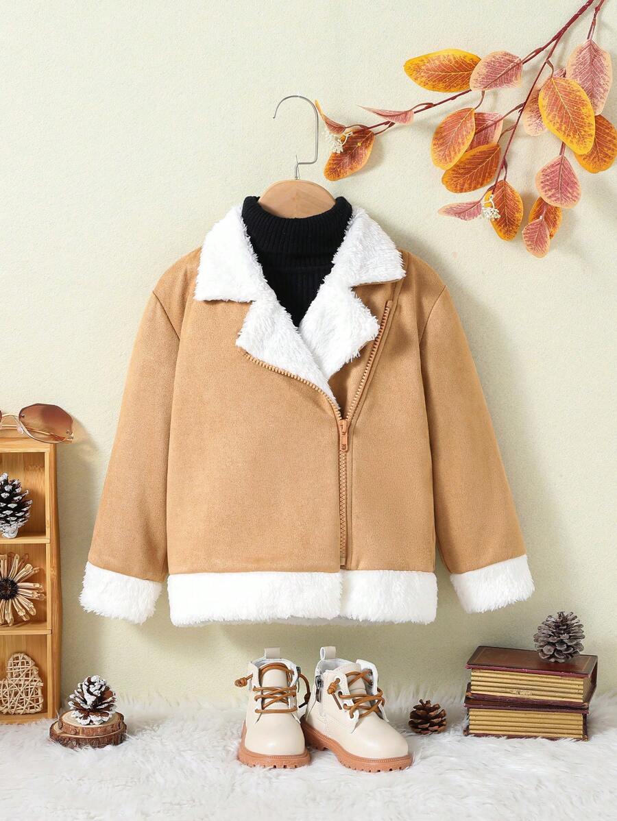 SHEIN Jeune Fille Perfecto Zippé À Doublure En Tissu Duveteux Sans Pull