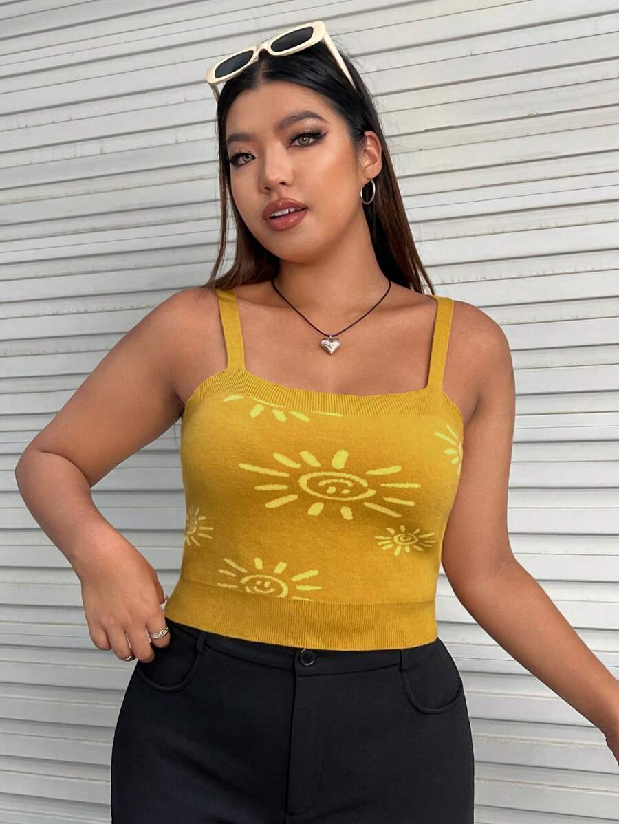 SHEIN EZwear Große Größe Cami Strick Top mit Cartoon Muster,
