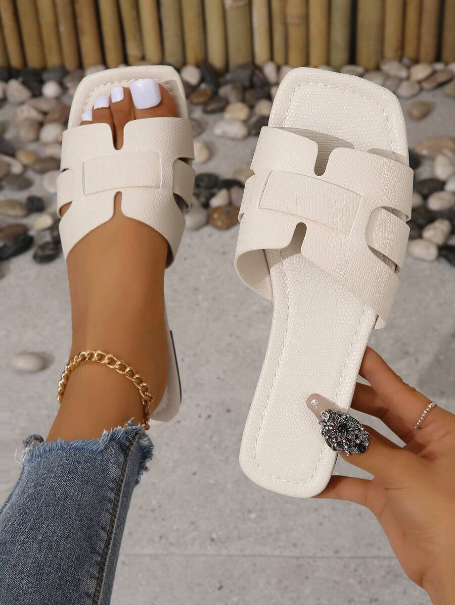Summer New Arrival Lady's Fashionable Snake Pattern Embossed Hollow Out Slippers, Flat Sandals