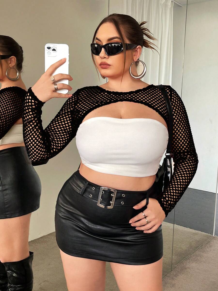 SHEIN ICON Talla grande Top súper crop de malla sin top tubo
