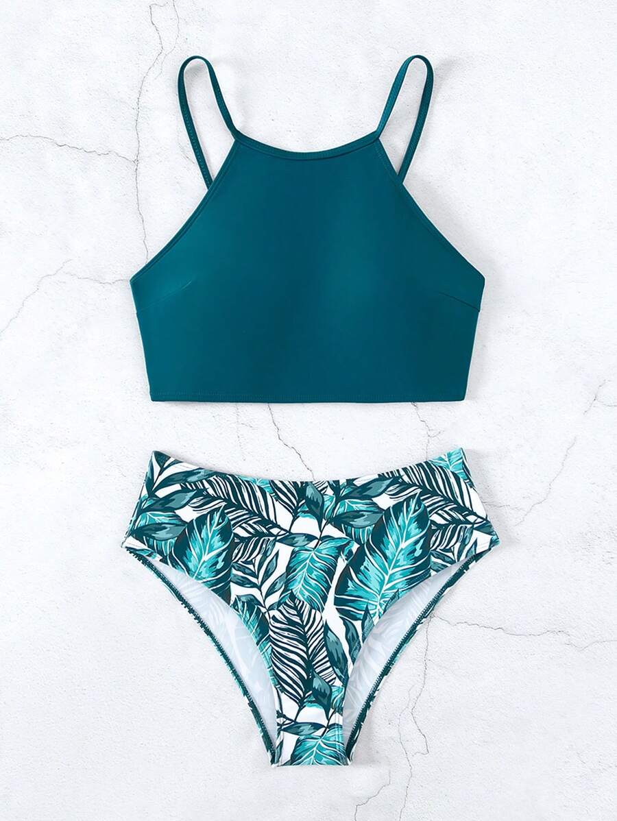 Ensemble de bikini taille haute imprimé tropical
