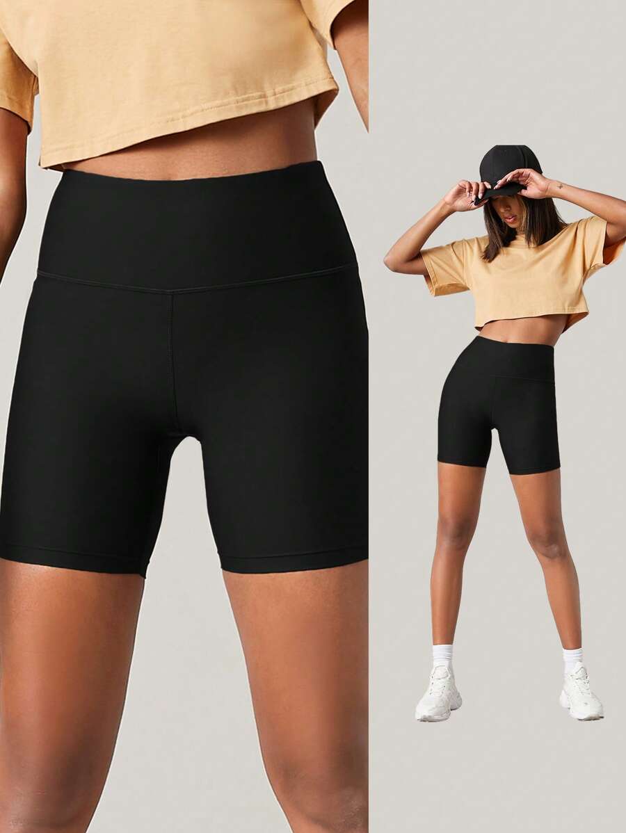 SHEIN BASICS Wide Waistband Solid Biker Shorts