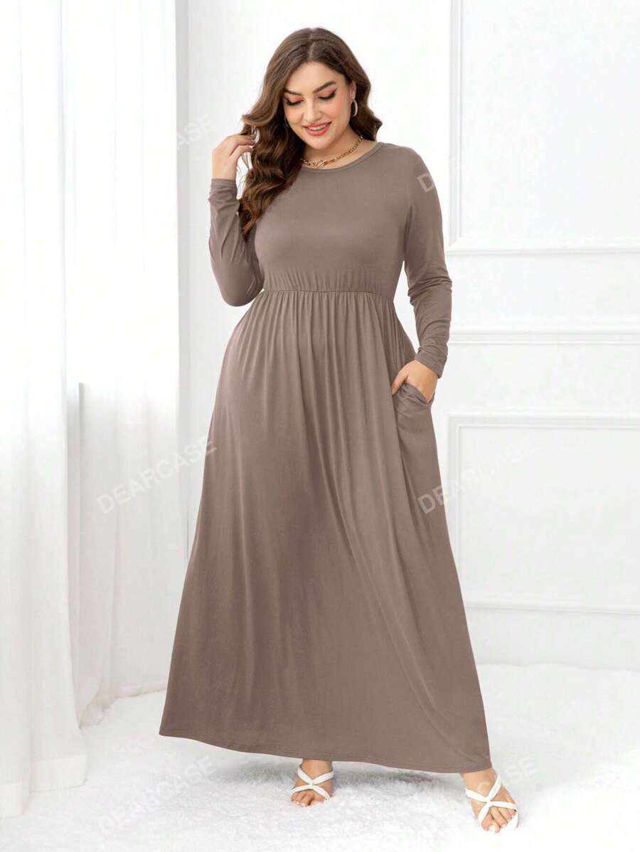 DEARCASE Plus Solid Hidden Pocket A-line Dress