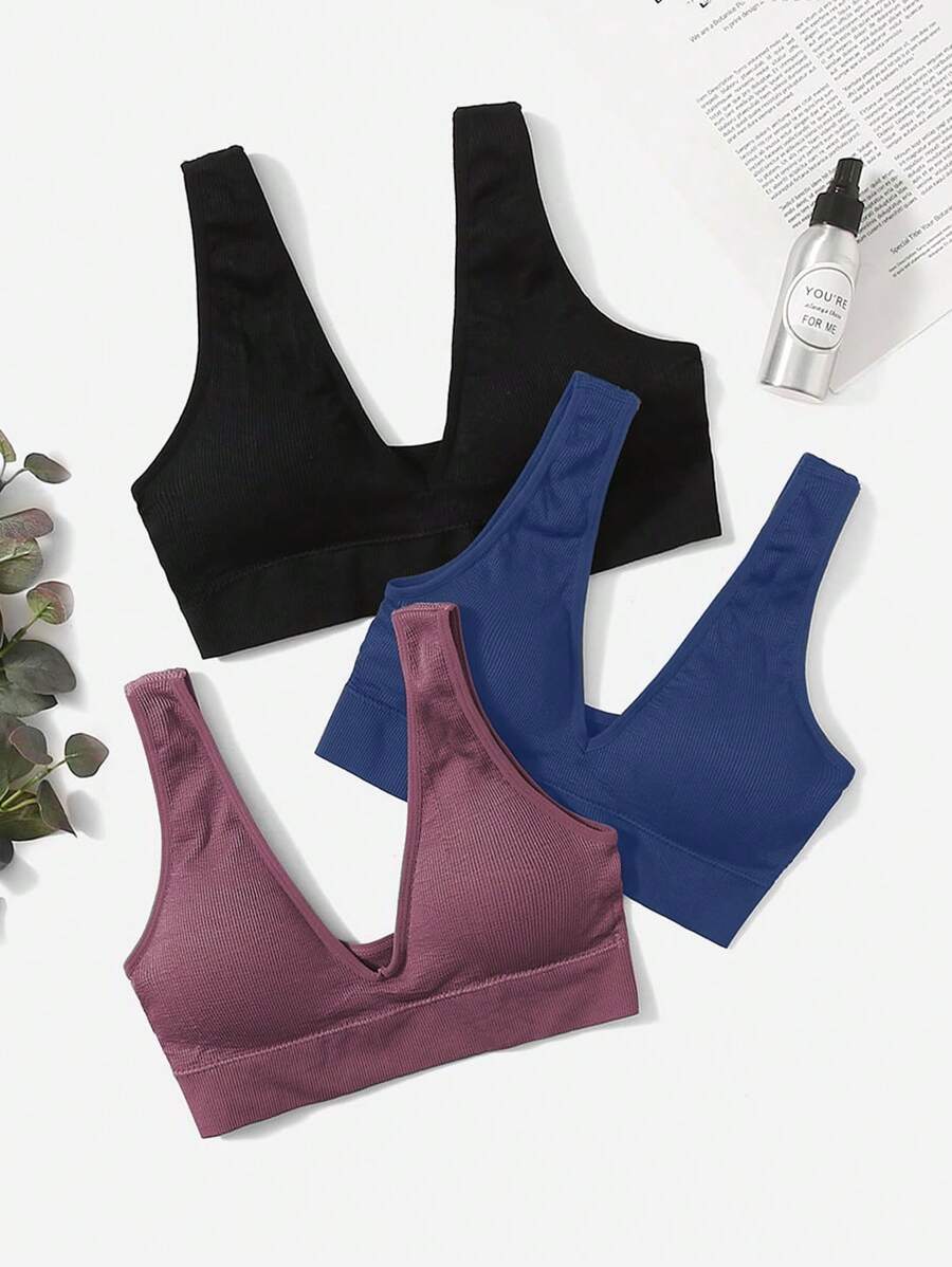 SHEIN Sport Studio 3pcs Seamless Solid Sports Bra workout