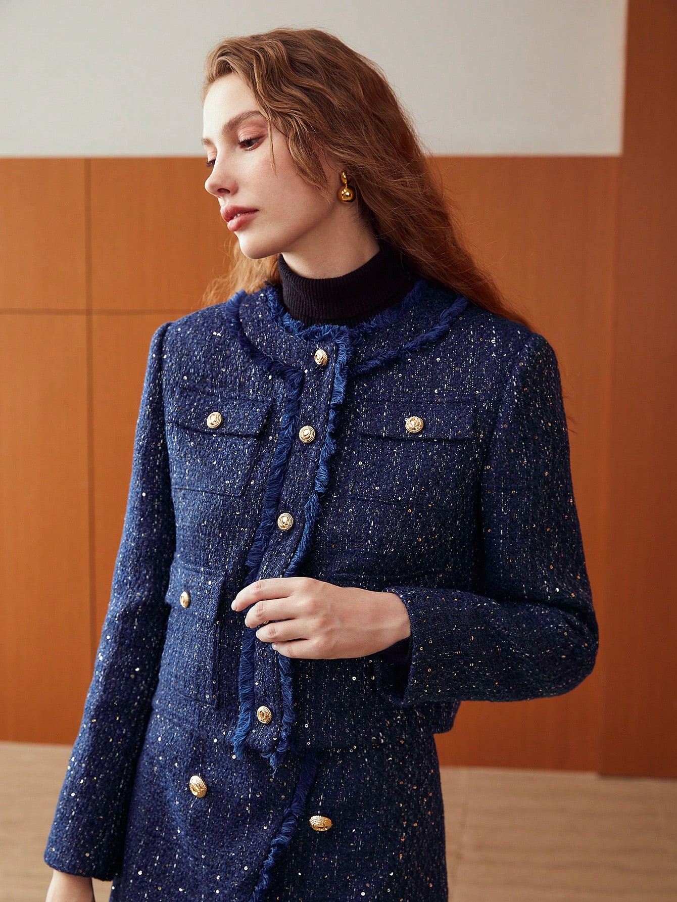 MADISON BLUE　CROPPED JACKET TWEED　01　美品 denim-blue-tweed-croptop-