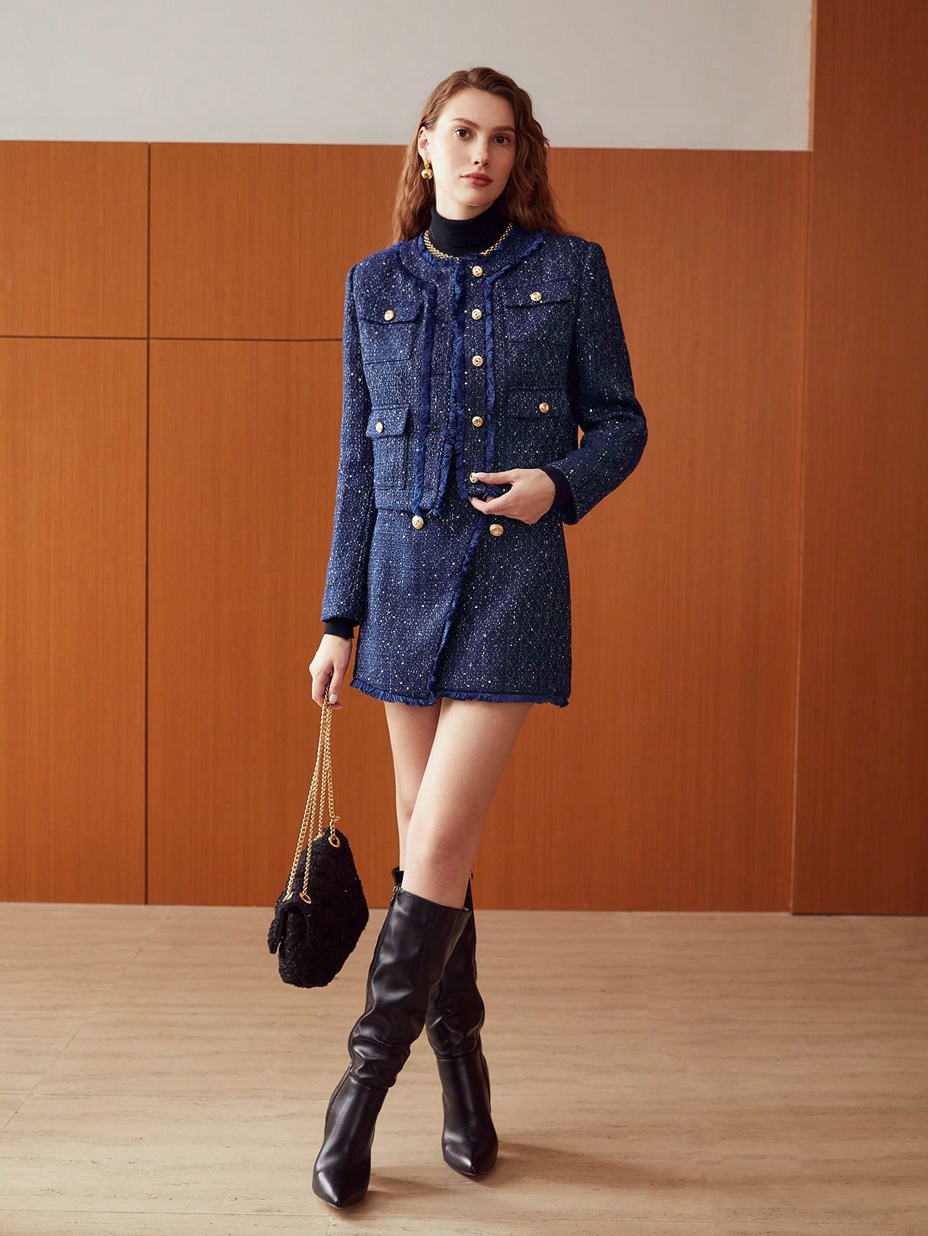 CROPPED GLITTER TWEED JACKET｜Motf