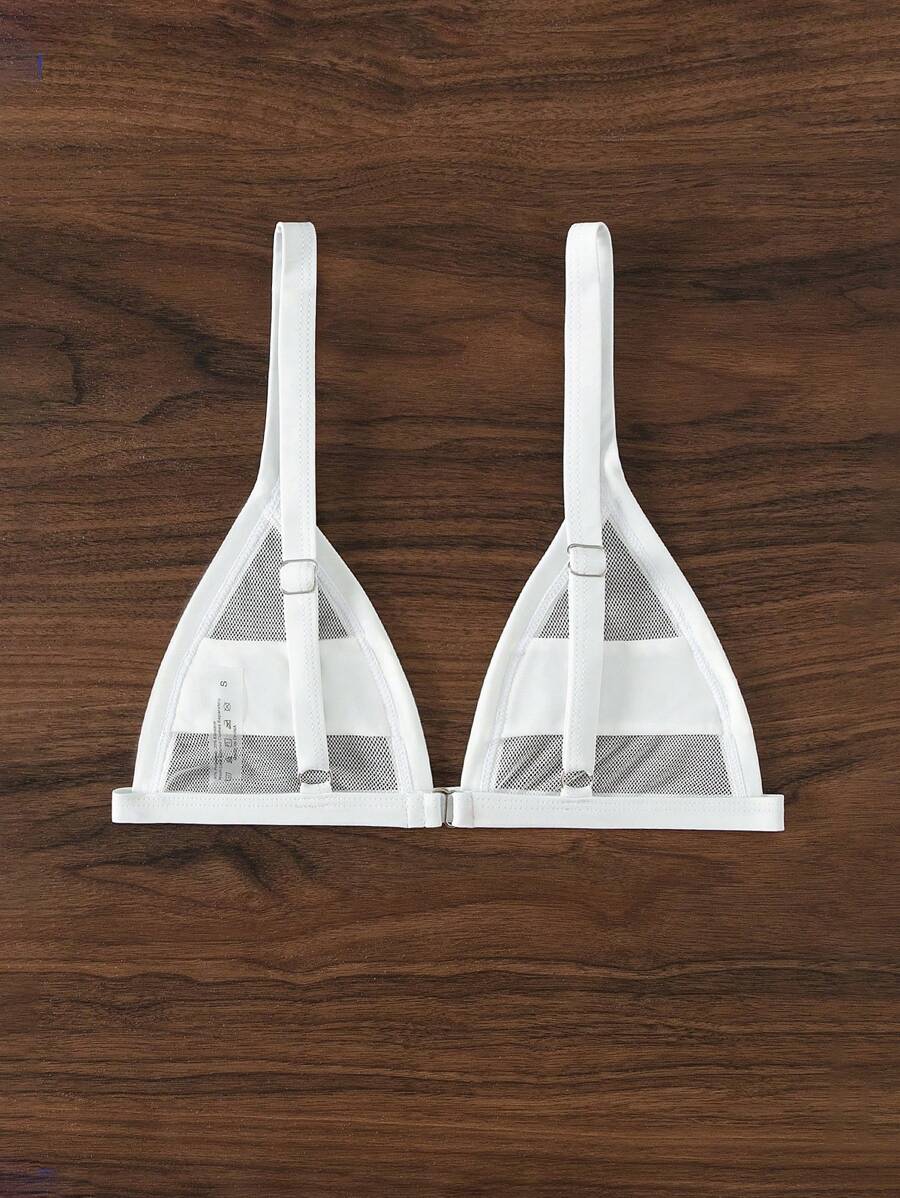 Contrast Mesh Triangle Bikini Top Shein Usa