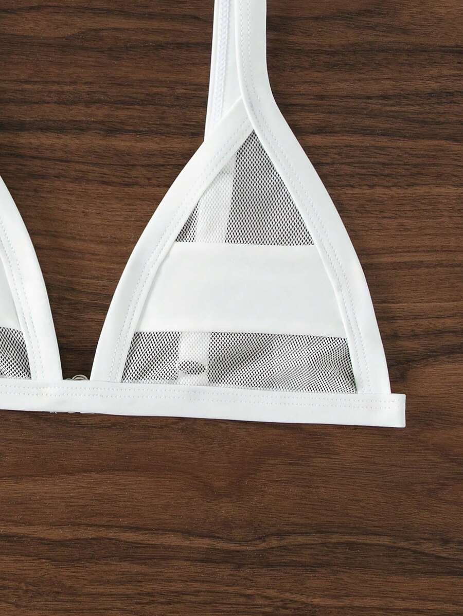 Contrast Mesh Triangle Bikini Top Shein Usa
