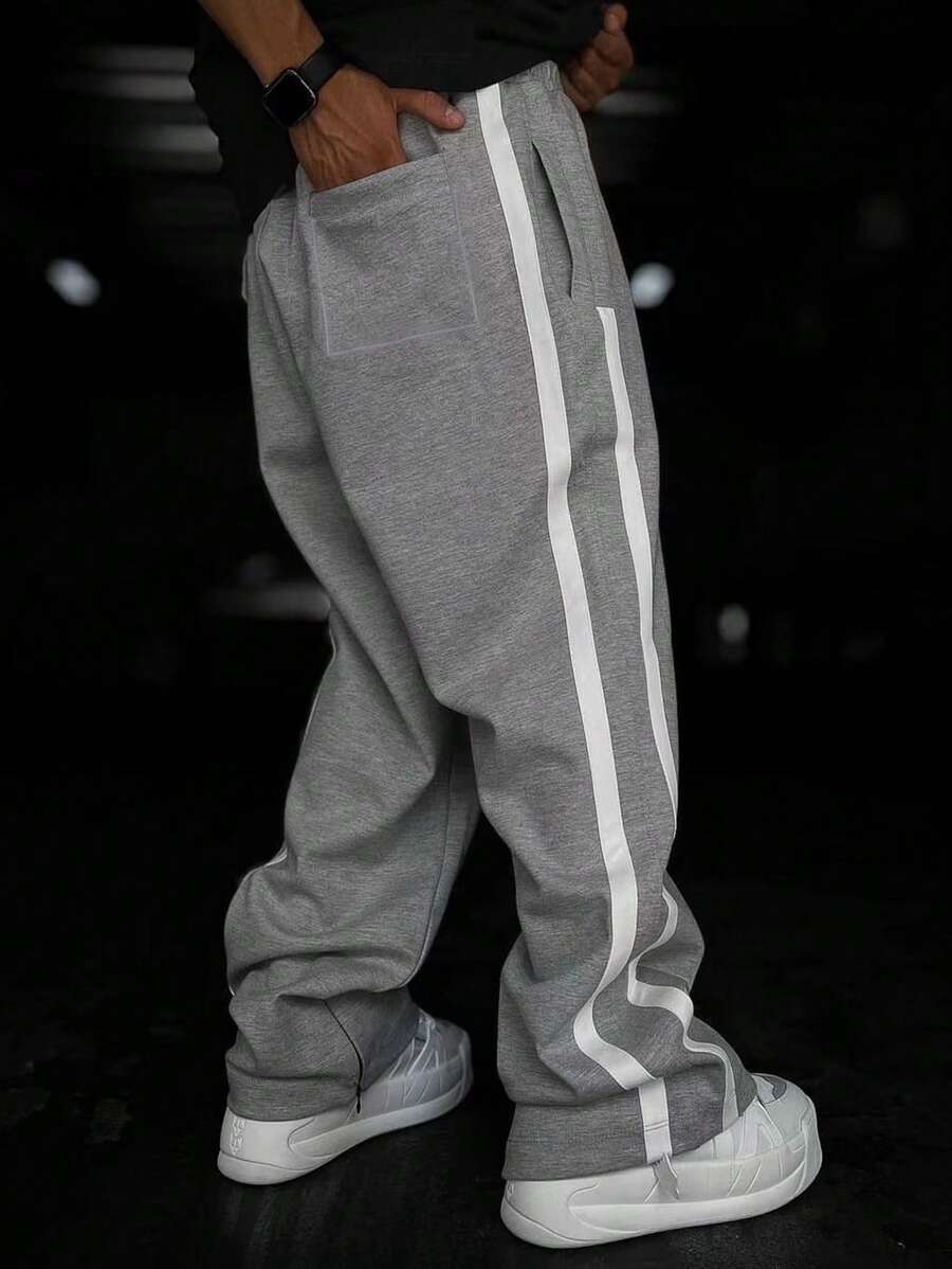 Manfinity Hypemode Loose Fit Men's Contrast Color Side Seam Joggers With Adjustable Waistband Long Drawstring Sweat Pant Going Out Casual Dad And Me
