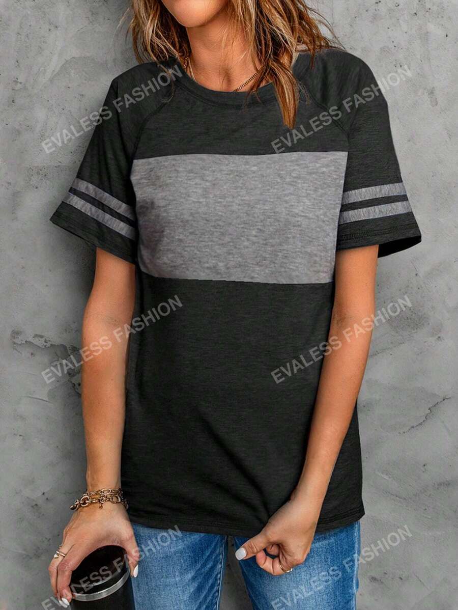 T-shirt À Blocs De Couleurs À Rayures Manches Raglan