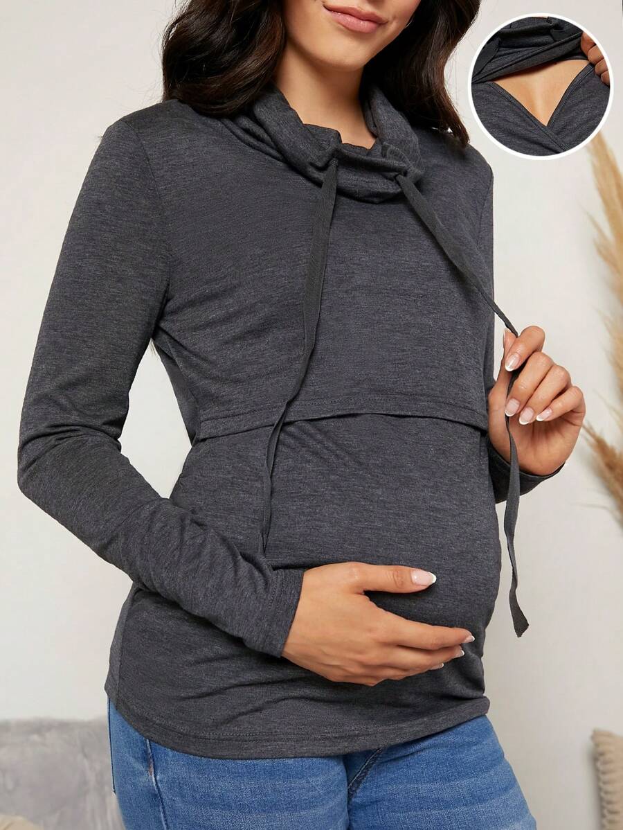 SHEIN Camiseta de manga larga de lactancia con cordón de maternidad