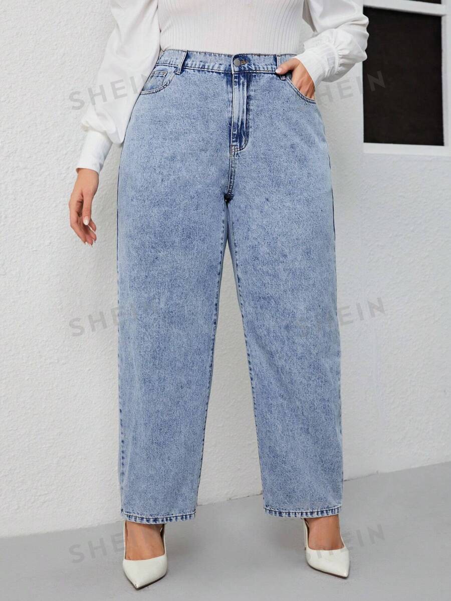 SHEIN Essnce Talla grande Jeans de pierna recta unicolor