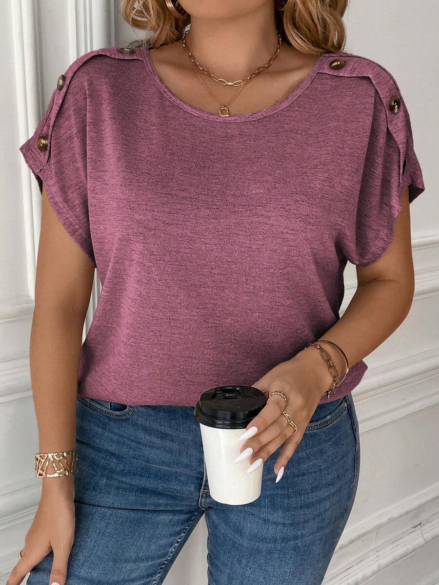 SHEIN Clasi Plus T-shirt À Bouton Manches Chauve-Souris