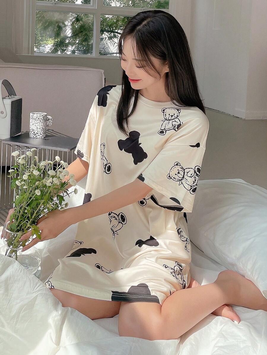 DAZY Robe Détente Imprimé Ours Épaule tombante