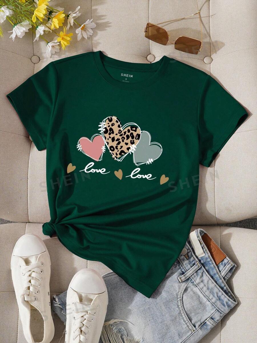 INAWLY Camiseta de mujer con estampado de corazón y letras
