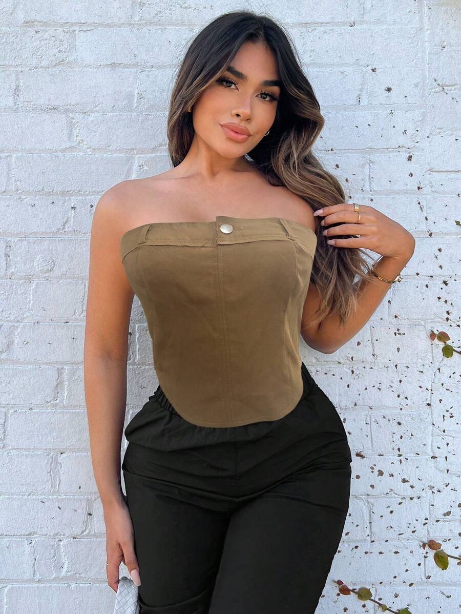 SHEIN SXY Solid Curved Hem Tube Top