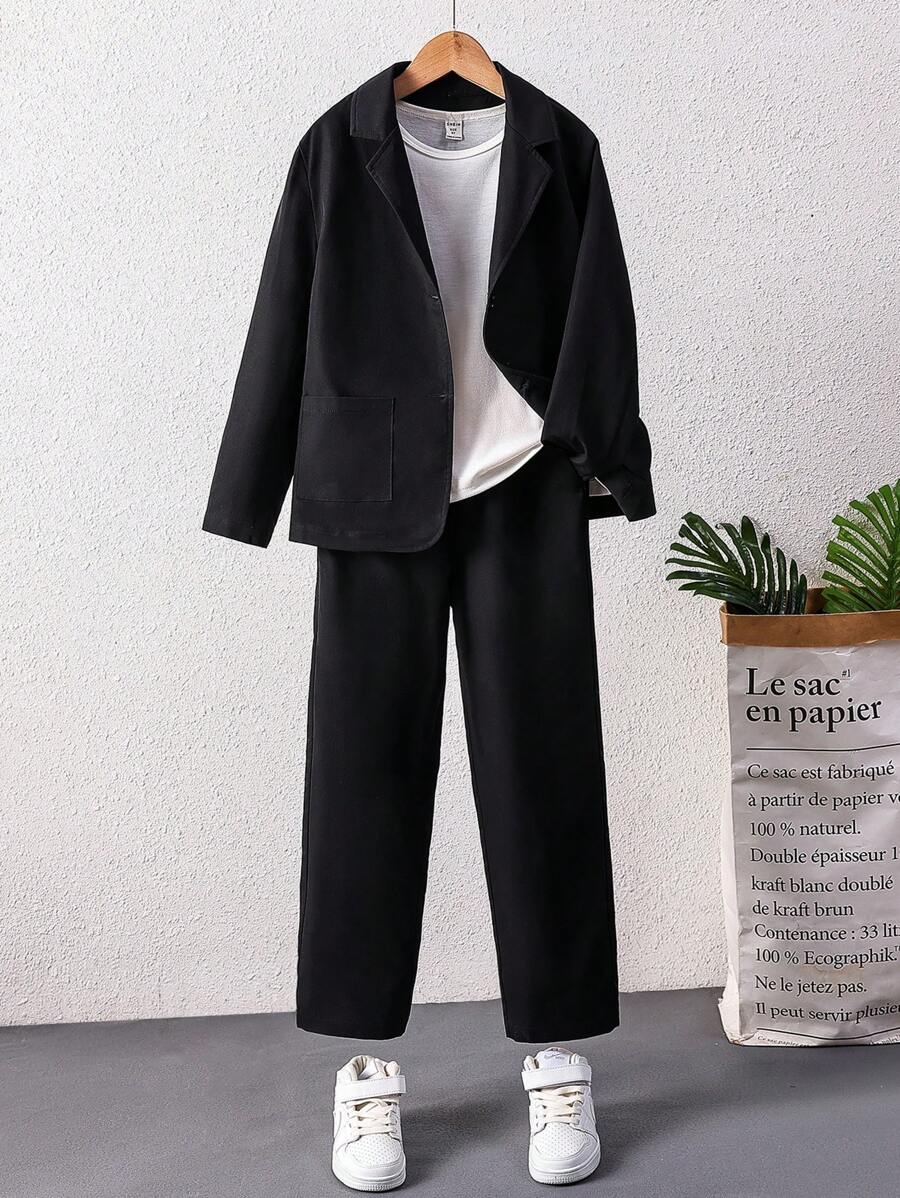 SHEIN Tween Jongen Stevige Knoppen Blazer & broek Zonder T-shirt