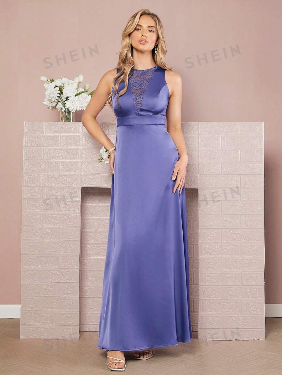 SHEIN Belle Vestido de dama de honor con encaje en contraste