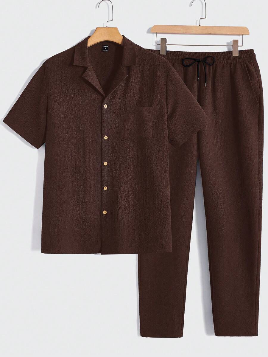 Manfinity RelaxMax Men Solid Pocket Patched Shirt & Drawstring Waist Pants