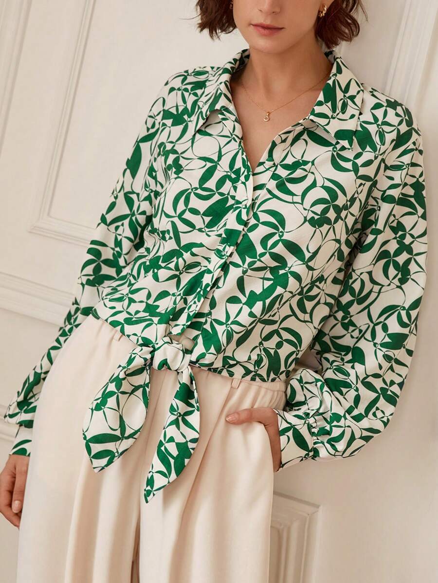SHEIN Frenchy Allover Print Button Front Shirt