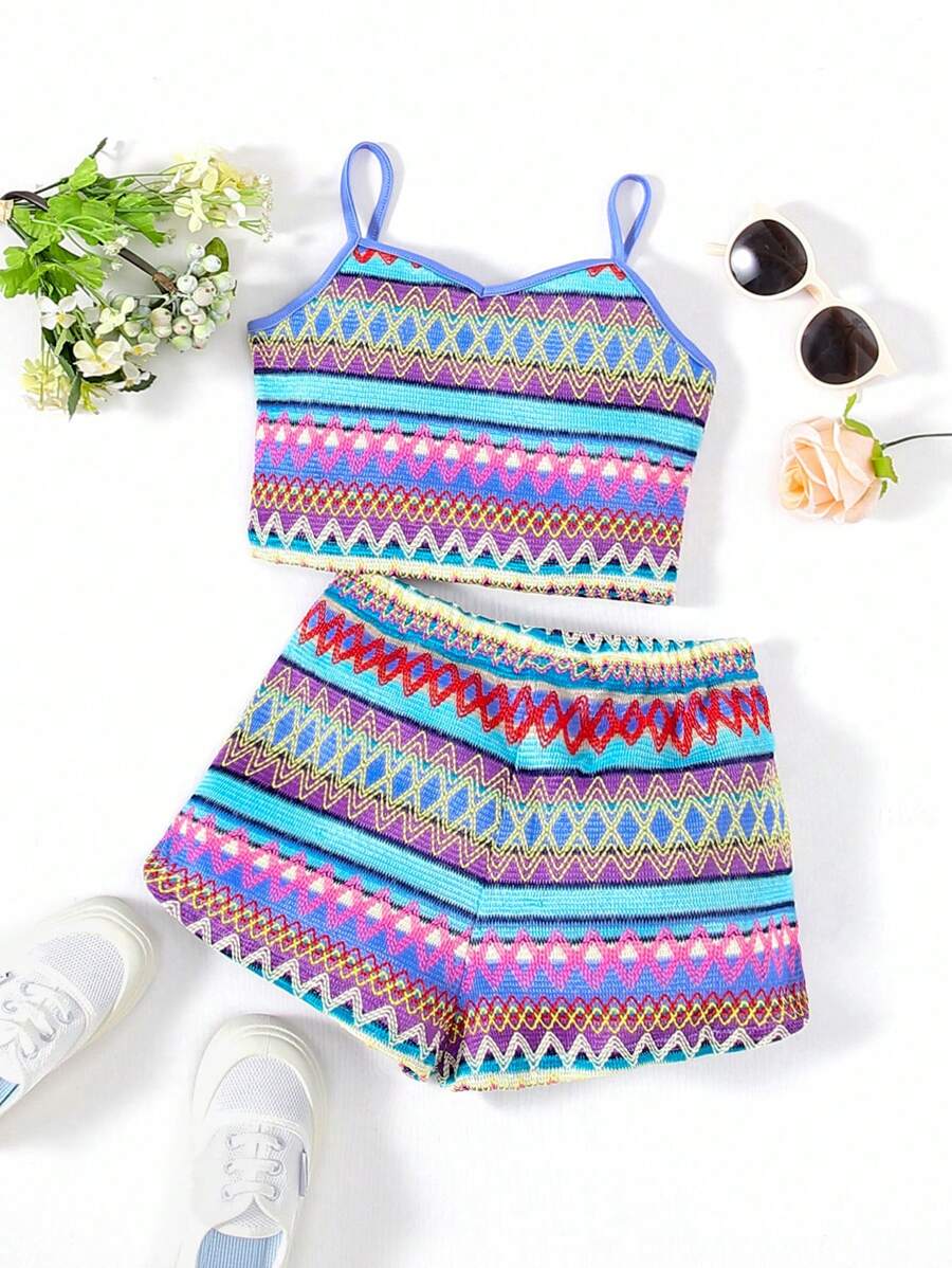 SHEIN Tween meisje Geopatroon Camitop & short