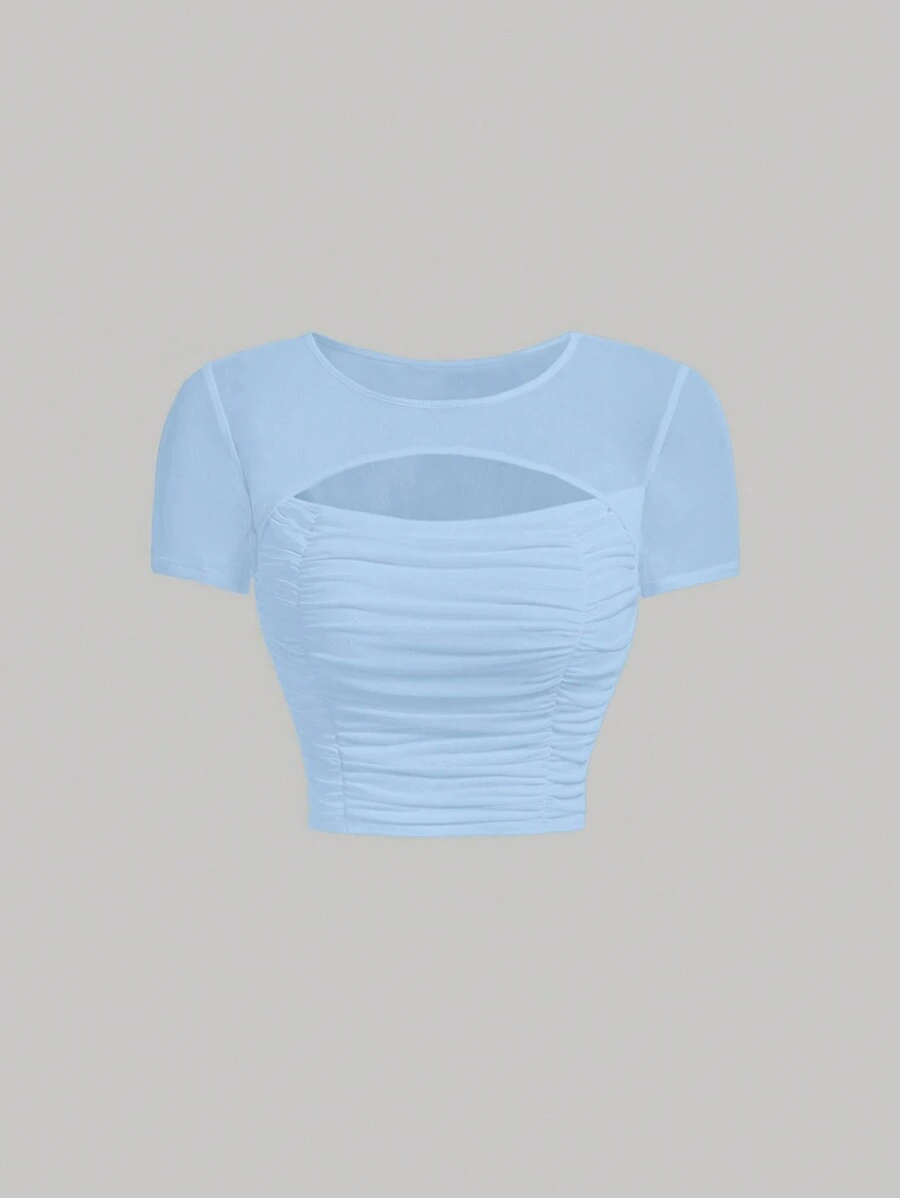 SHEIN MOD Cut Out Front Ruched Crop Tee