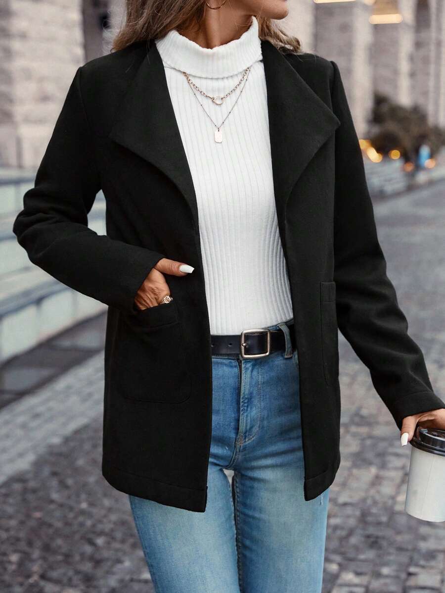 SHEIN LUNE Waterfall Collar Open Front Overcoat