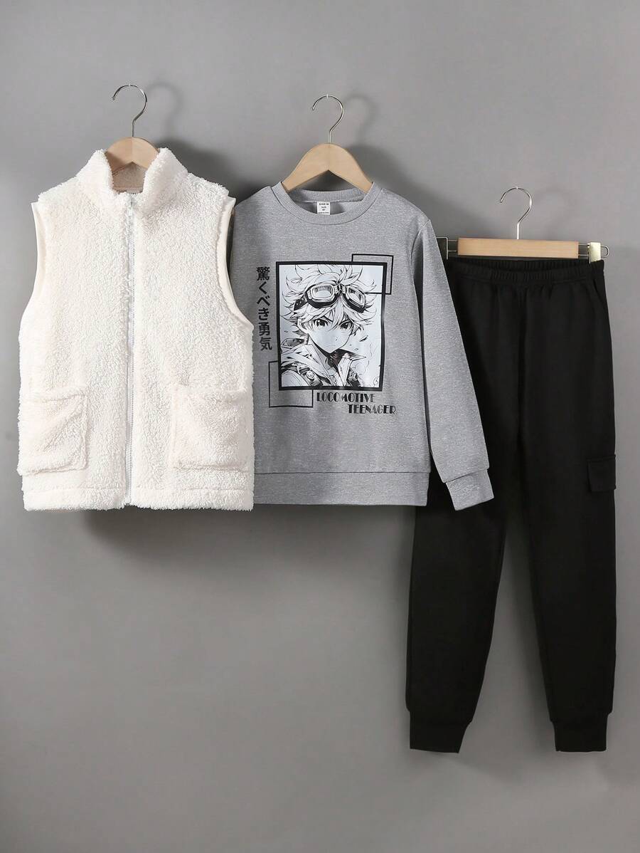Adolescent Garçon 1 pièce Avec Poches Veste Sans Manches & 1 pièce Pantalon De Survêtement