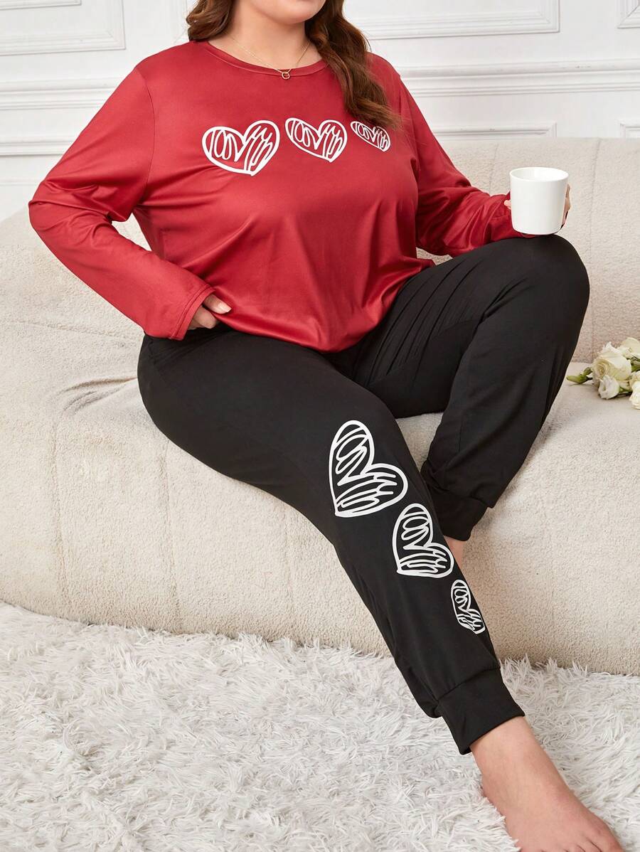 Conjunto de pijama con estampado de corazón talla grande