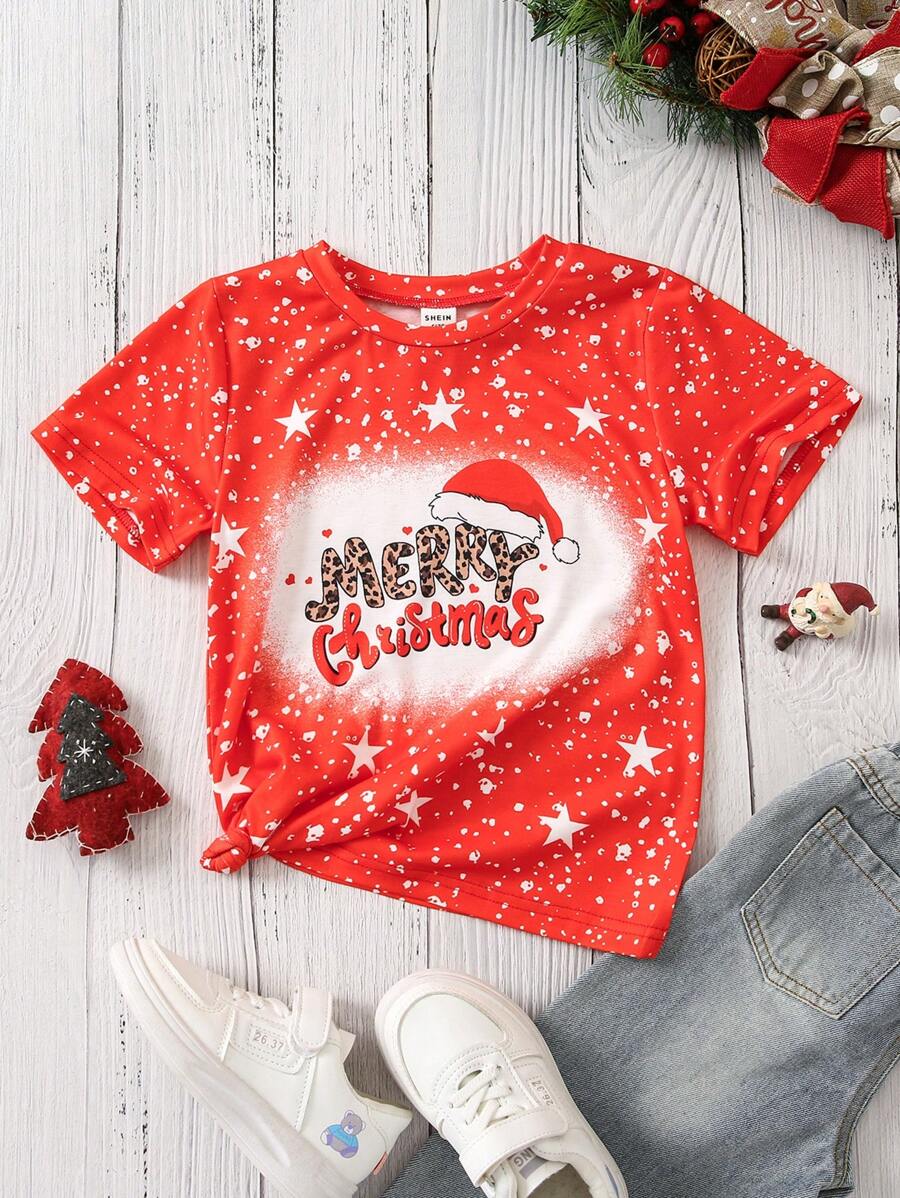 SHEIN Garota Jovem Impressão De Natal Camiseta