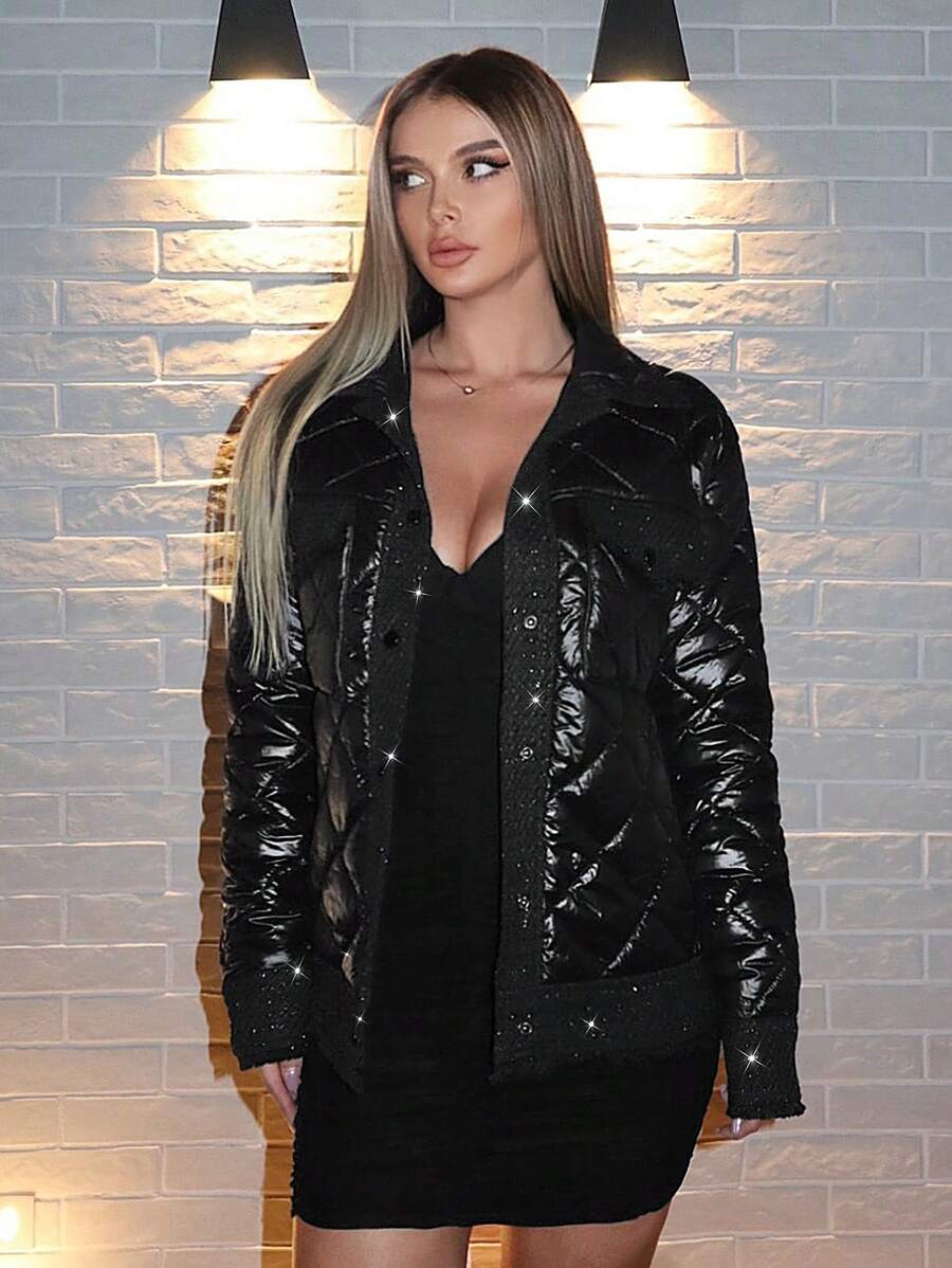 SHEIN SXY Button Front Quilted Coat