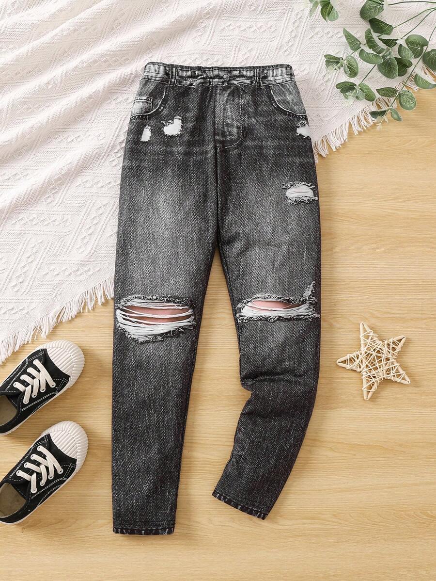 SHEIN Teenager Mädchen Leggings mit Denim-Effekt Muster,