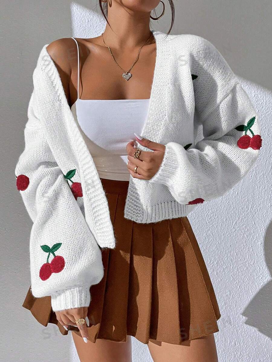 Flirla Cardigan tip cireș, cu umeri, cu mâneci lungi