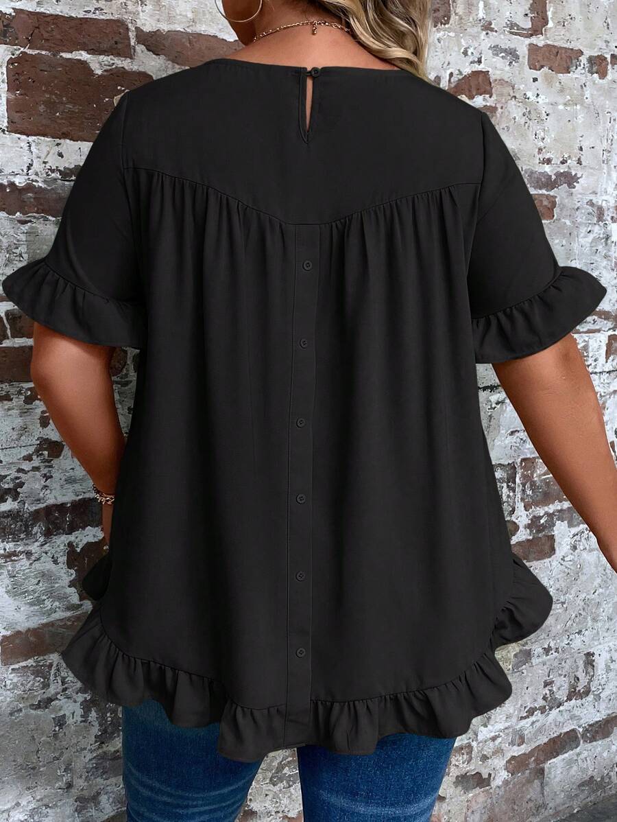 SHEIN LUNE Plus Flounce Sleeve Ruffle Hem Blouse