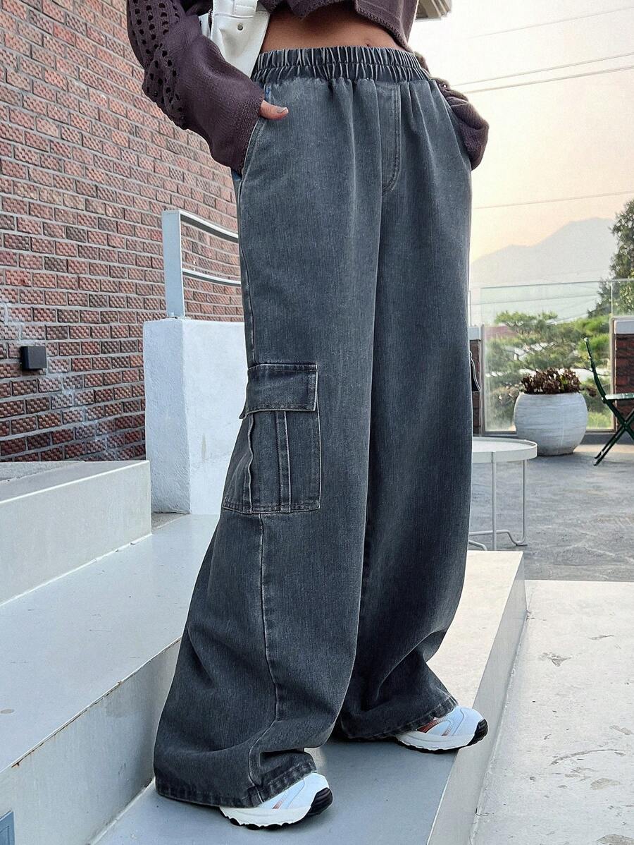 DAZY Flap Pocket Side Cargo Jeans,Baggy Jeans
