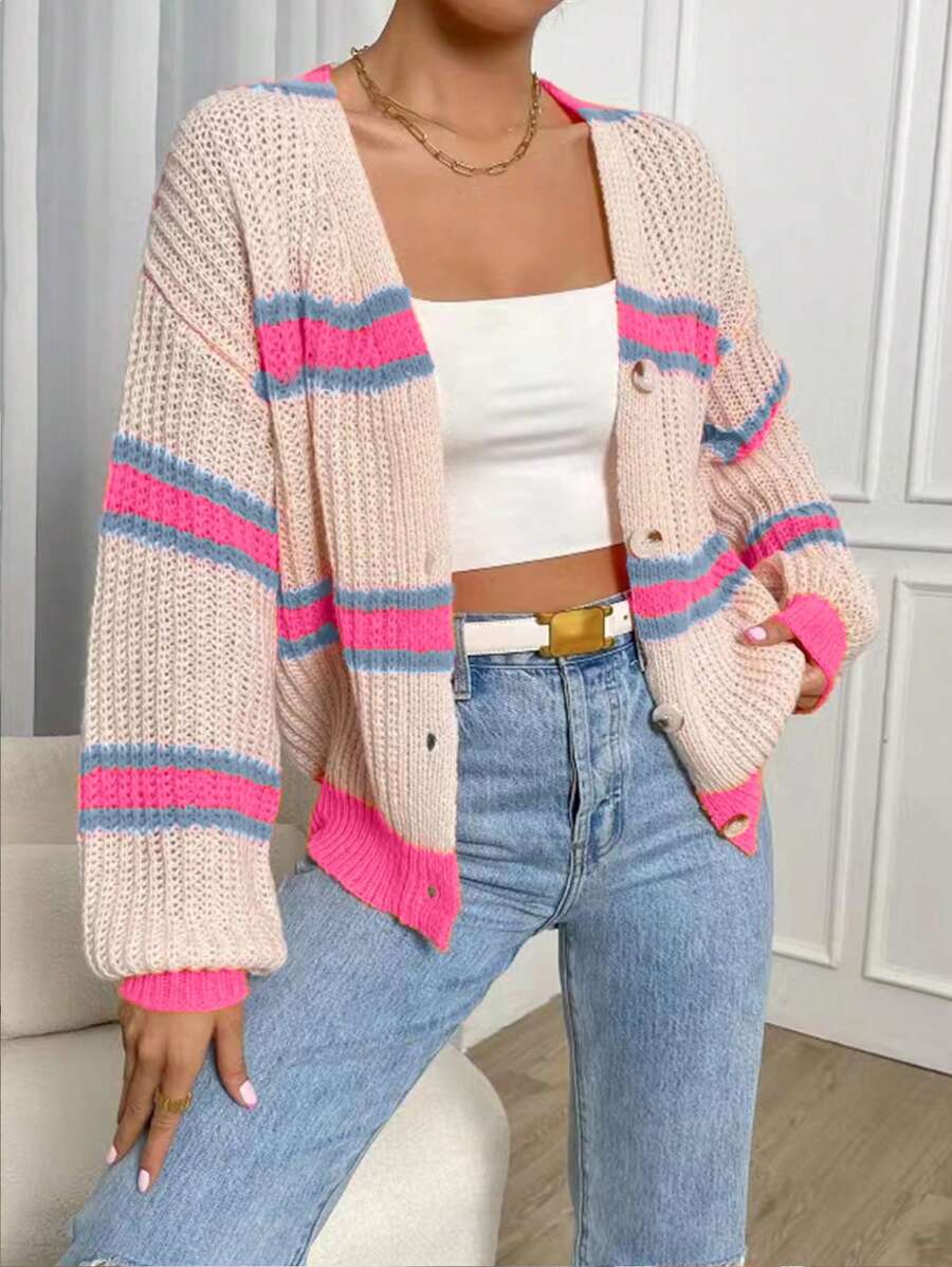 Flirla Gestreept patroon, drop shoulder cardigan, tops met lange mouwen