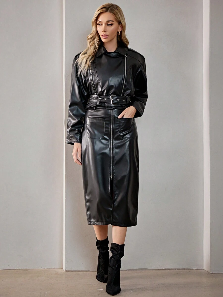 Aveloria Zip Up Belted Patent Jacket