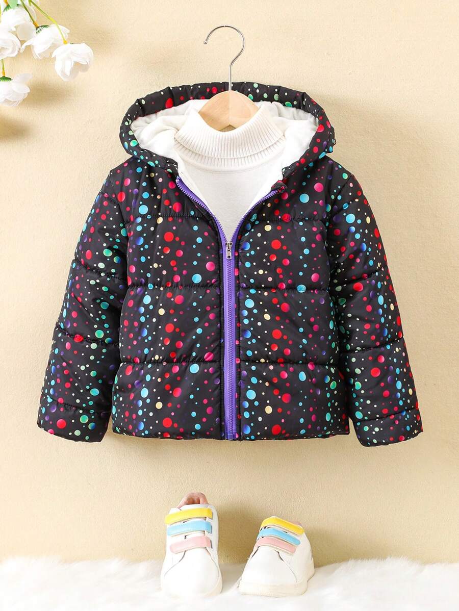 SHEIN 1 pezzo Cappotto imbottito con cappuccio e stampa a pois per giovani ragazze