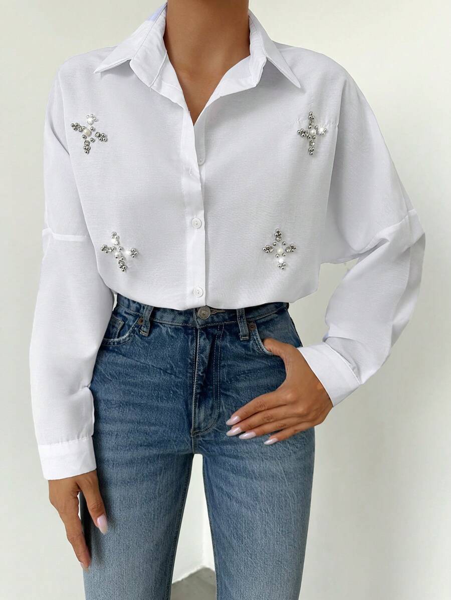 Chemise Perlé À Détail Étoile Épaule tombante