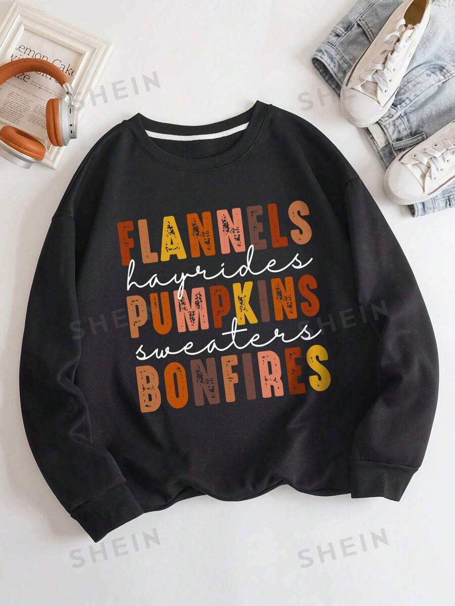 INAWLY Talla grande Sudadera con estampado de slogan con forro térmico